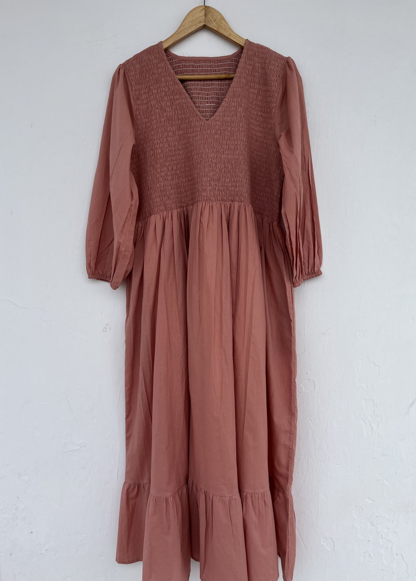 Long Sleeve Shirred Summer Cotton Maxi Dress | Bridesmaid Dresses