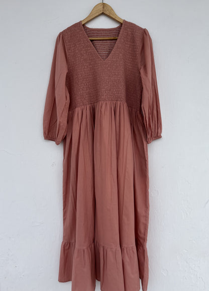 Long Sleeve Shirred Summer Cotton Maxi Dress | Bridesmaid Dresses