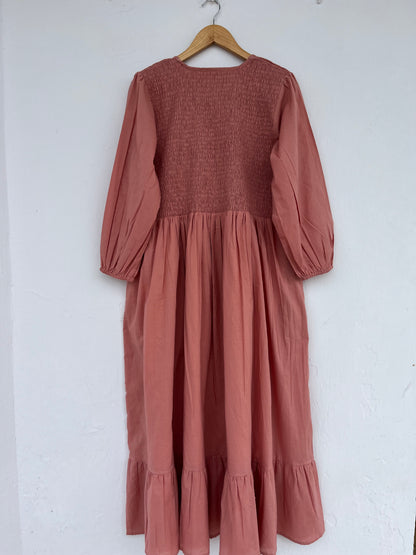 Long Sleeve Shirred Summer Cotton Maxi Dress | Bridesmaid Dresses