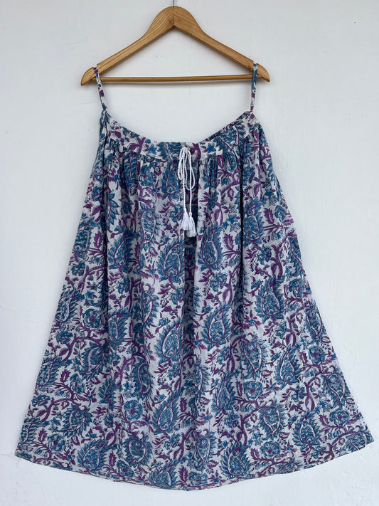 Blue Purple Floral Cotton Maxi Skirt for Women | Beachwear Dress | A Line Skirt