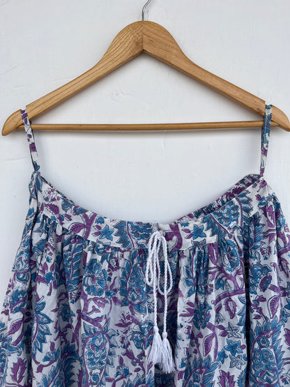 Blue Purple Floral Cotton Maxi Skirt for Women | Beachwear Dress | A Line Skirt