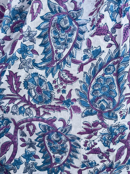 Blue Purple Floral Cotton Maxi Skirt for Women | Beachwear Dress | A Line Skirt