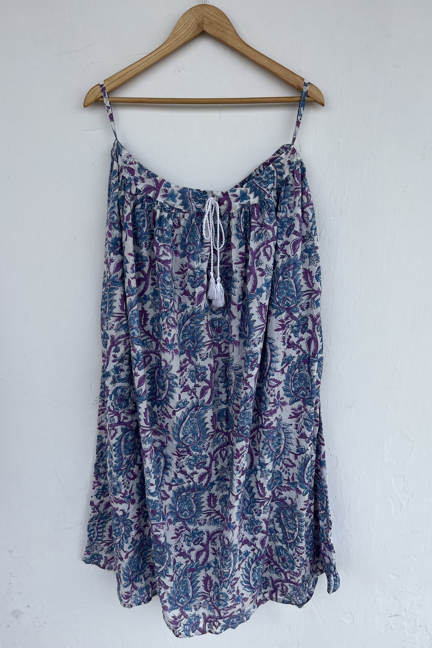 Blue Purple Floral Cotton Maxi Skirt for Women | Beachwear Dress | A Line Skirt