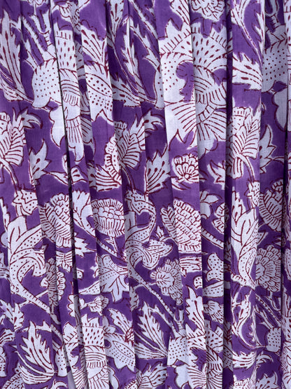 Purple Floral Shirred Cotton Dress | Boho Summer Women Wear
