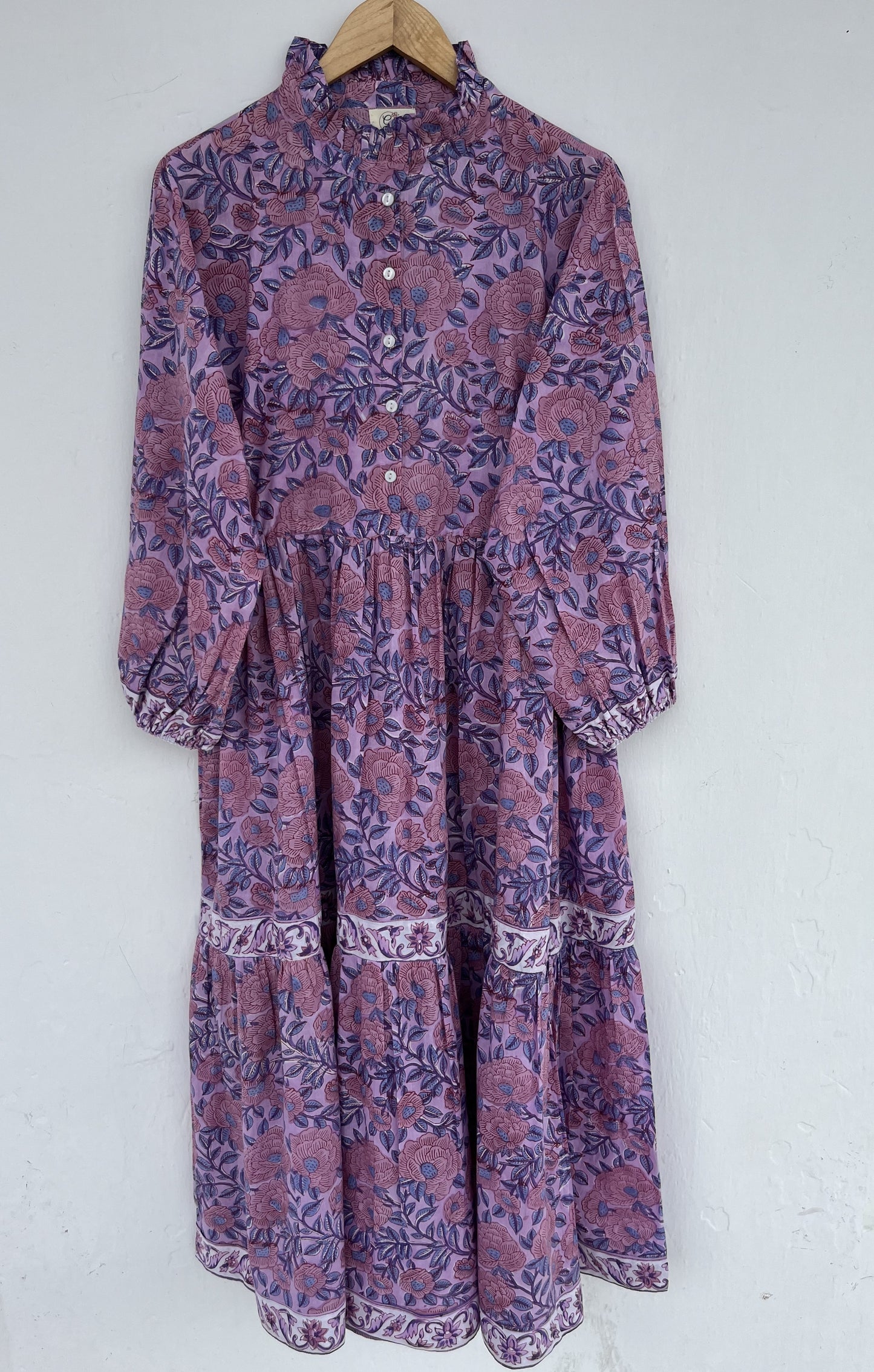 Purple Floral Indian Cotton Dress | Loose Fit Boho Women's Dress