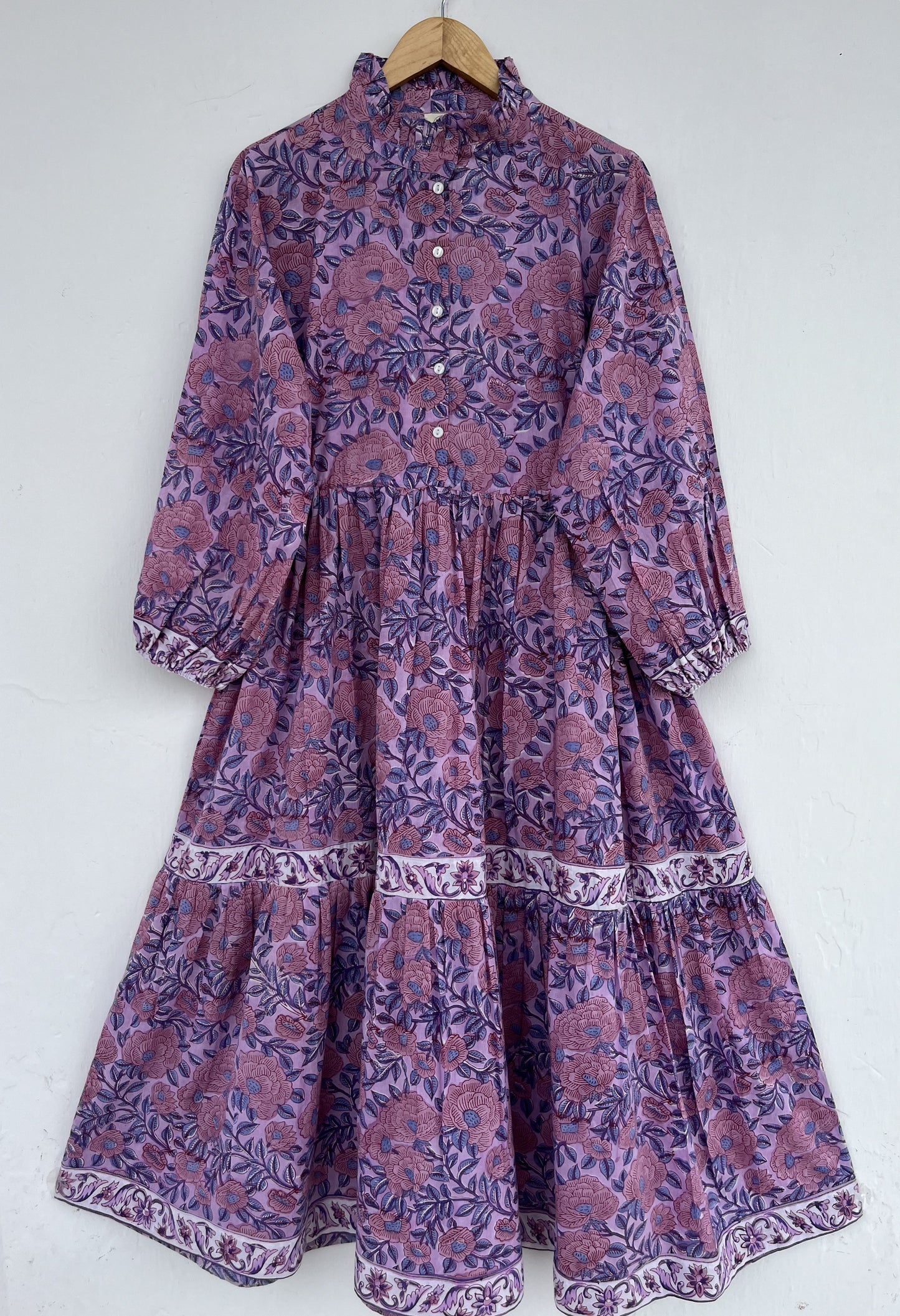 Purple Floral Indian Cotton Dress | Loose Fit Boho Women's Dress