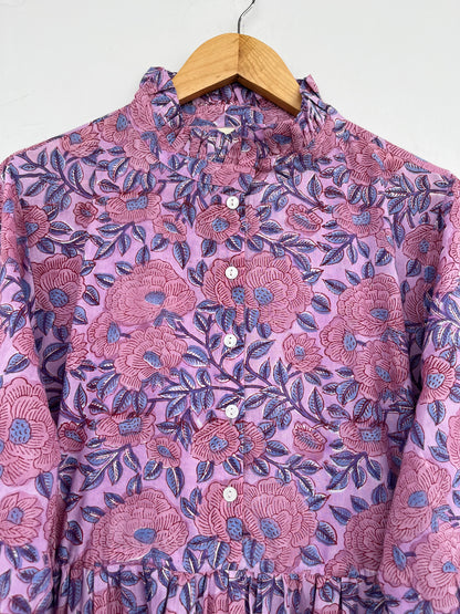 Purple Floral Indian Cotton Dress | Loose Fit Boho Women's Dress