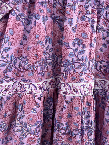 Purple Floral Indian Cotton Dress | Loose Fit Boho Women's Dress