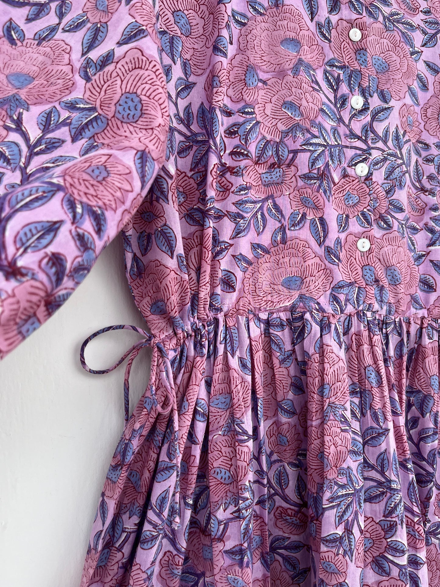 Purple Floral Indian Cotton Dress | Loose Fit Boho Women's Dress