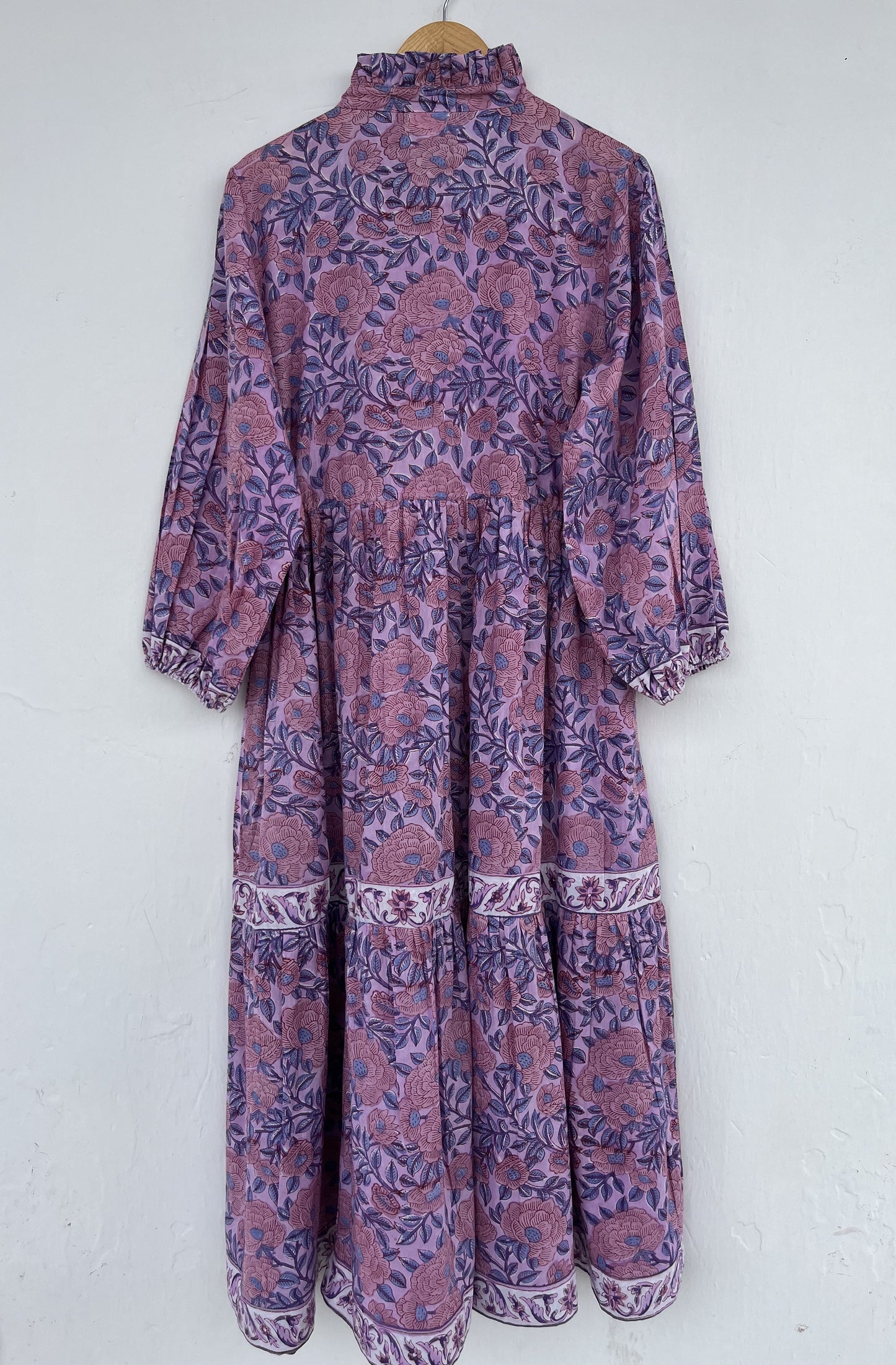 Purple Floral Indian Cotton Dress | Loose Fit Boho Women's Dress