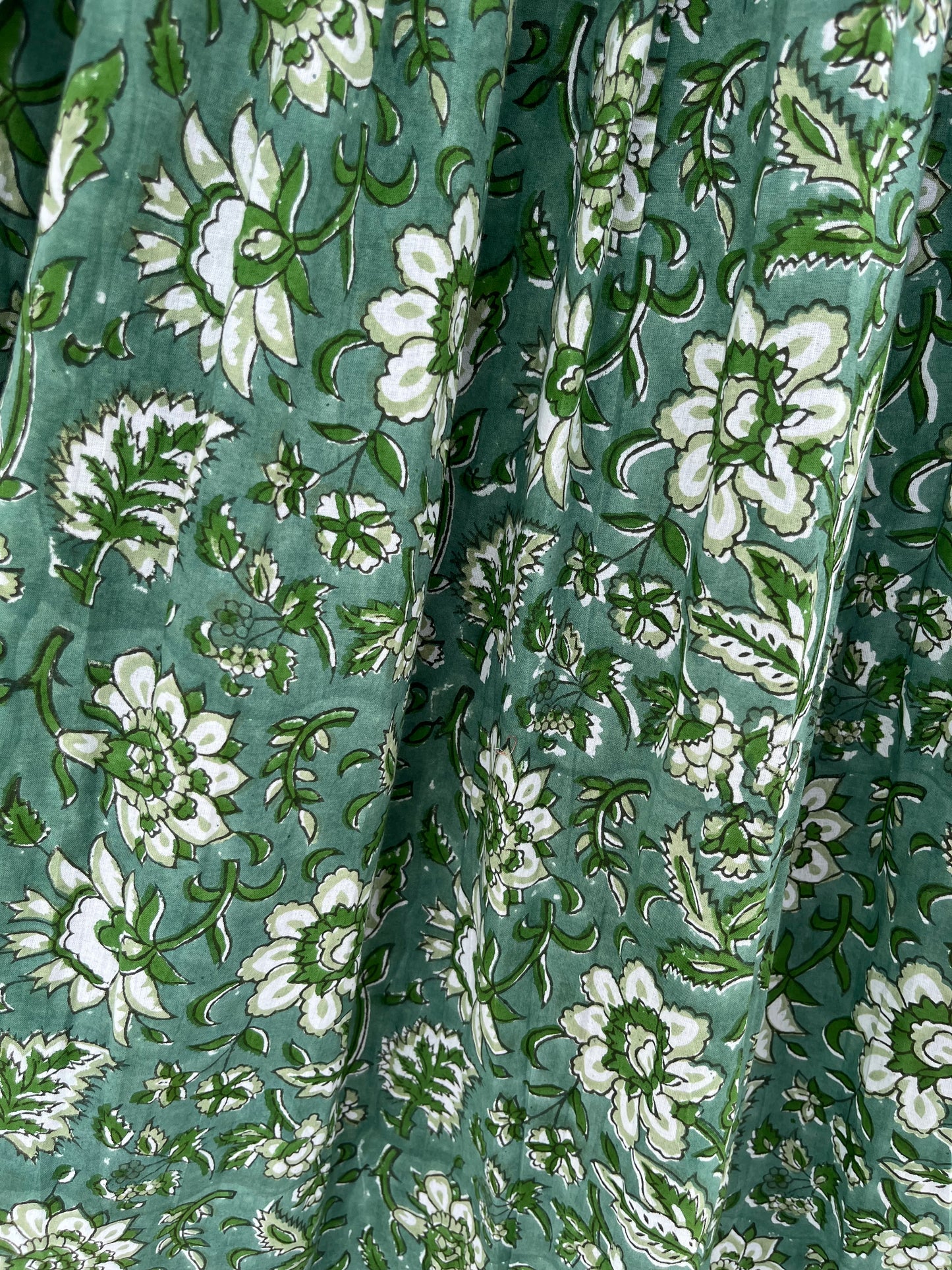 Women's Green Floral Smocked Boho Flared Dress | Handcrafted Dress