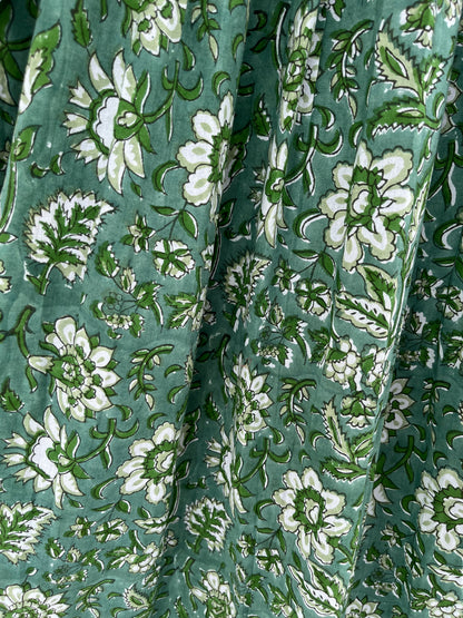 Women's Green Floral Smocked Boho Flared Dress | Handcrafted Dress
