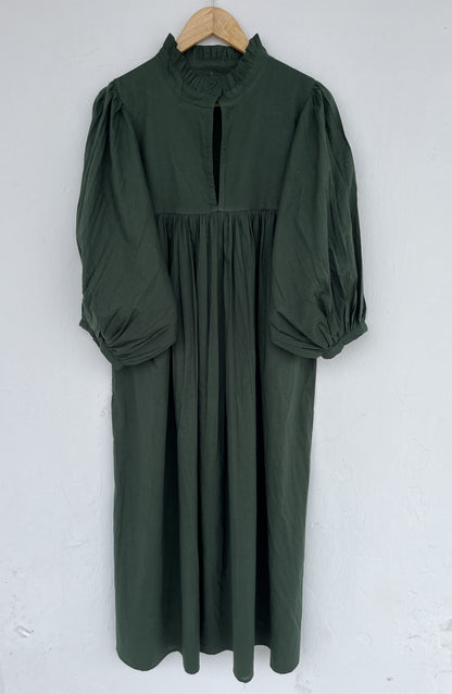 Dark Green Minimalist Cotton  Dress | Casual Long Women Dress
