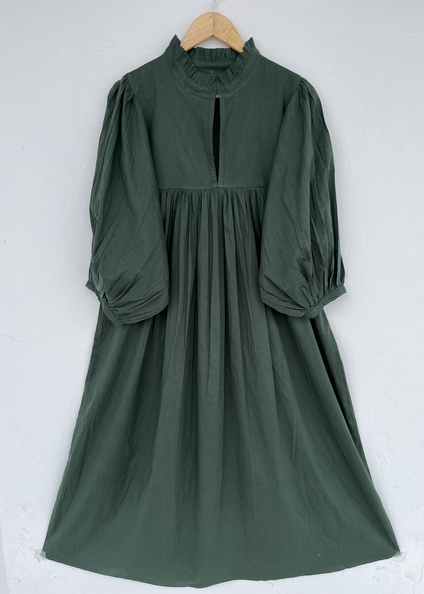 Dark Green Minimalist Cotton  Dress | Casual Long Women Dress
