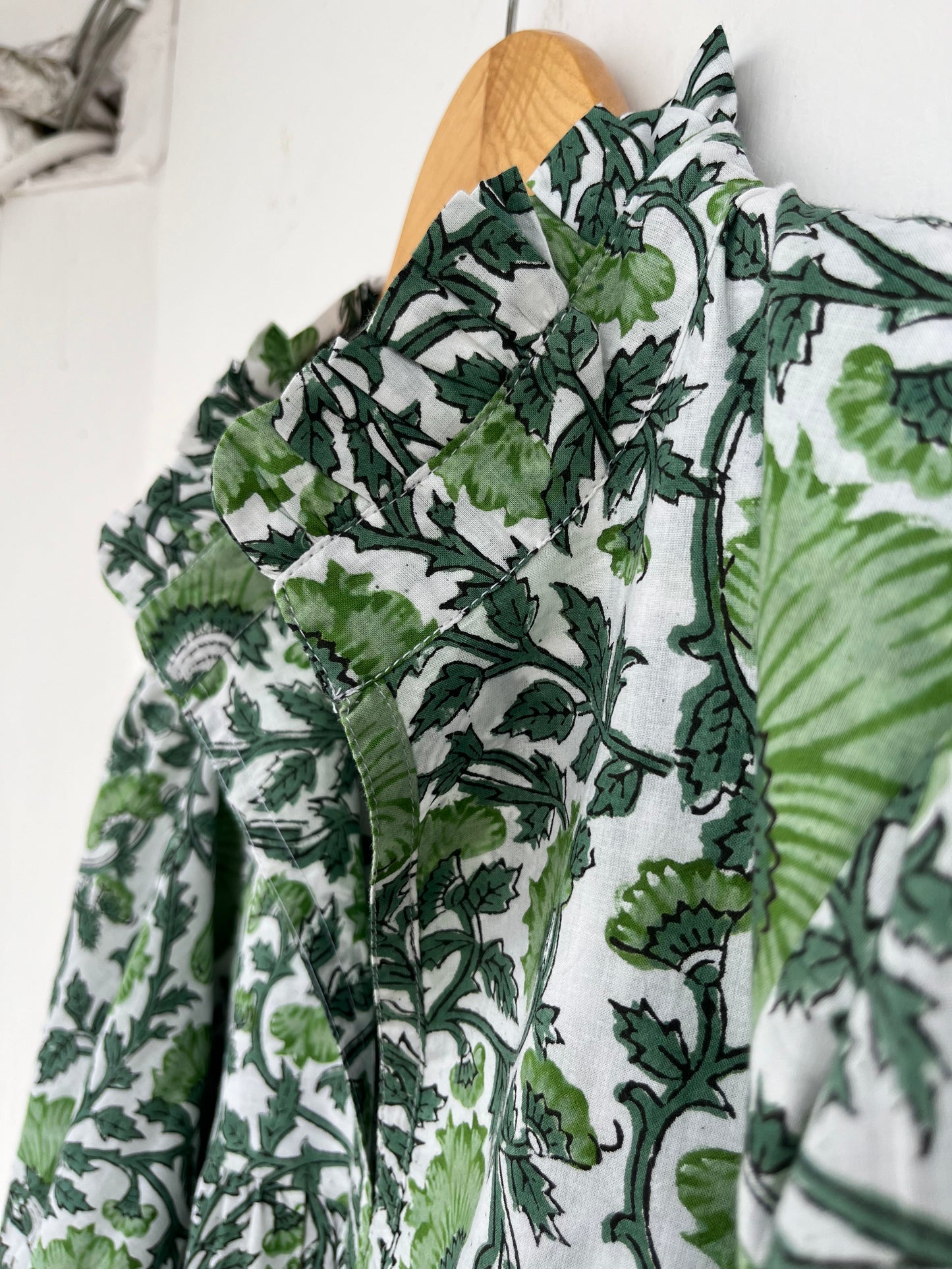 Green Floral Block Print Cotton Dress | Long Boho Summer Maxi | Maternity Dress