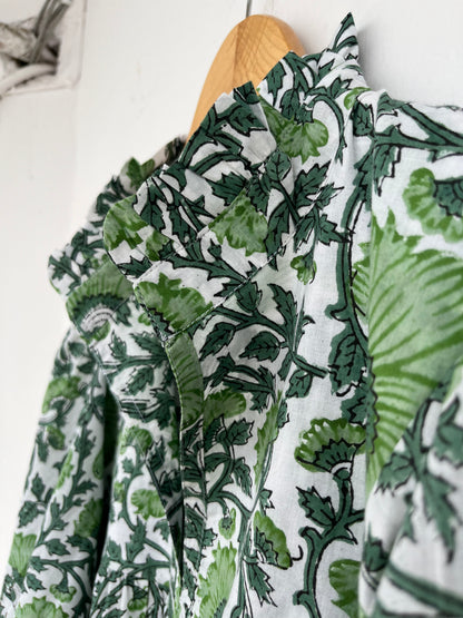 Green Floral Block Print Cotton Dress | Long Boho Summer Maxi | Maternity Dress