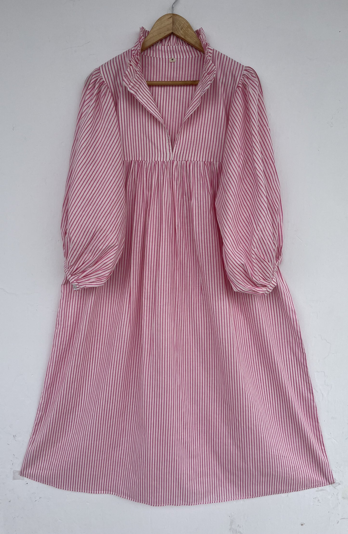 Pink Stripe Cotton Boho Casual Long Dress | Lightweight Cotton Summer Vacation Dress