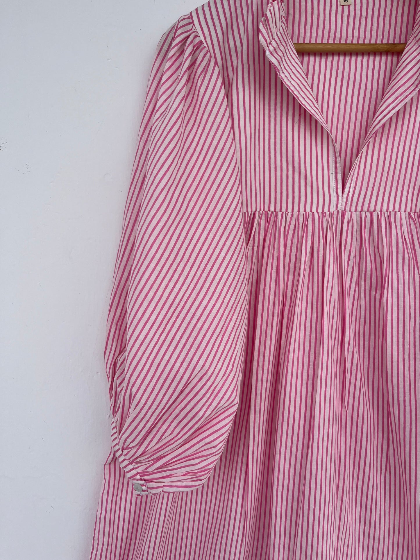 Pink Stripe Cotton Boho Casual Long Dress | Lightweight Cotton Summer Vacation Dress