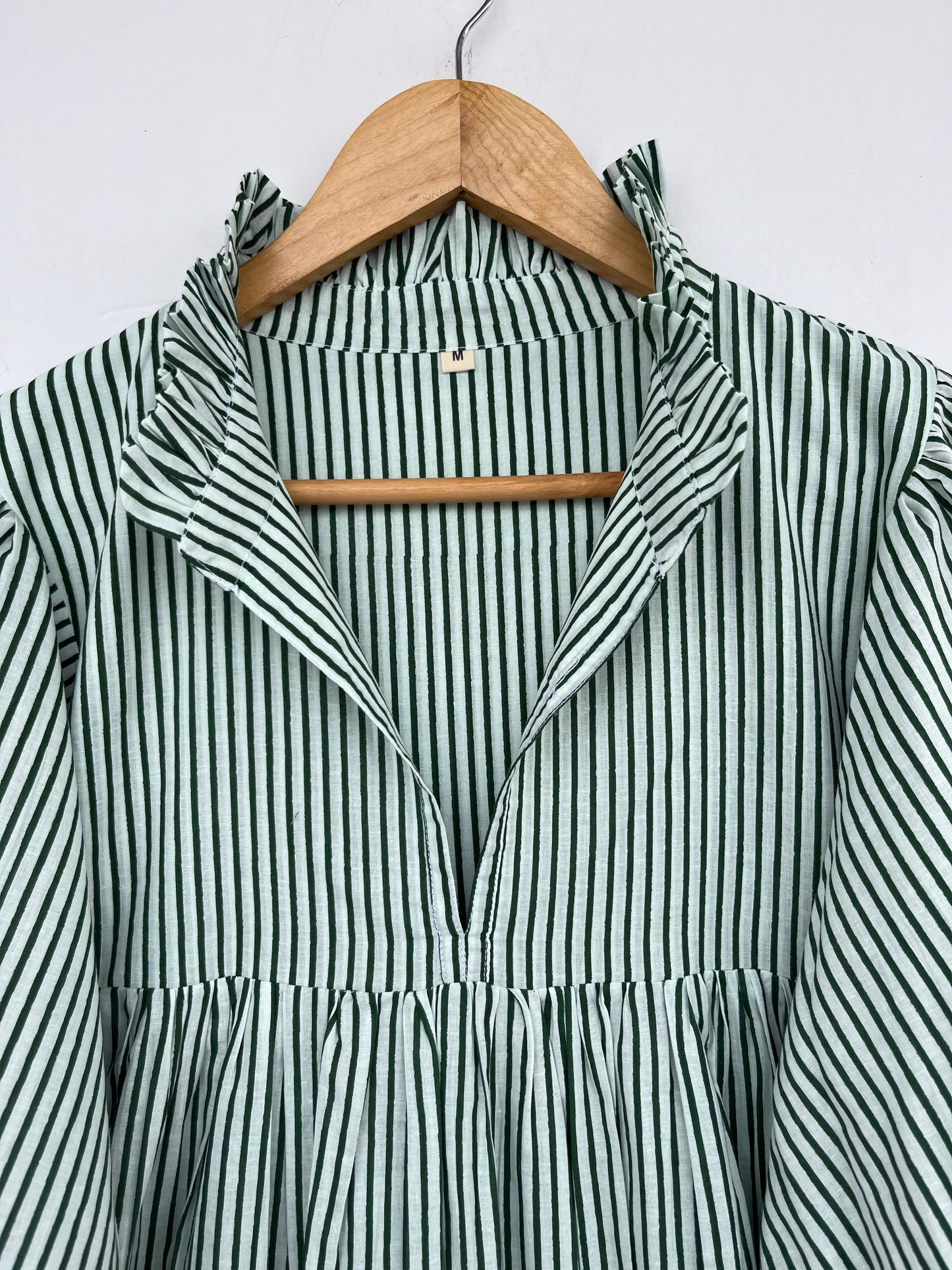 Green Stripe Cotton Boho Loose Fit Dress | Lightweight Cotton Summer Dress