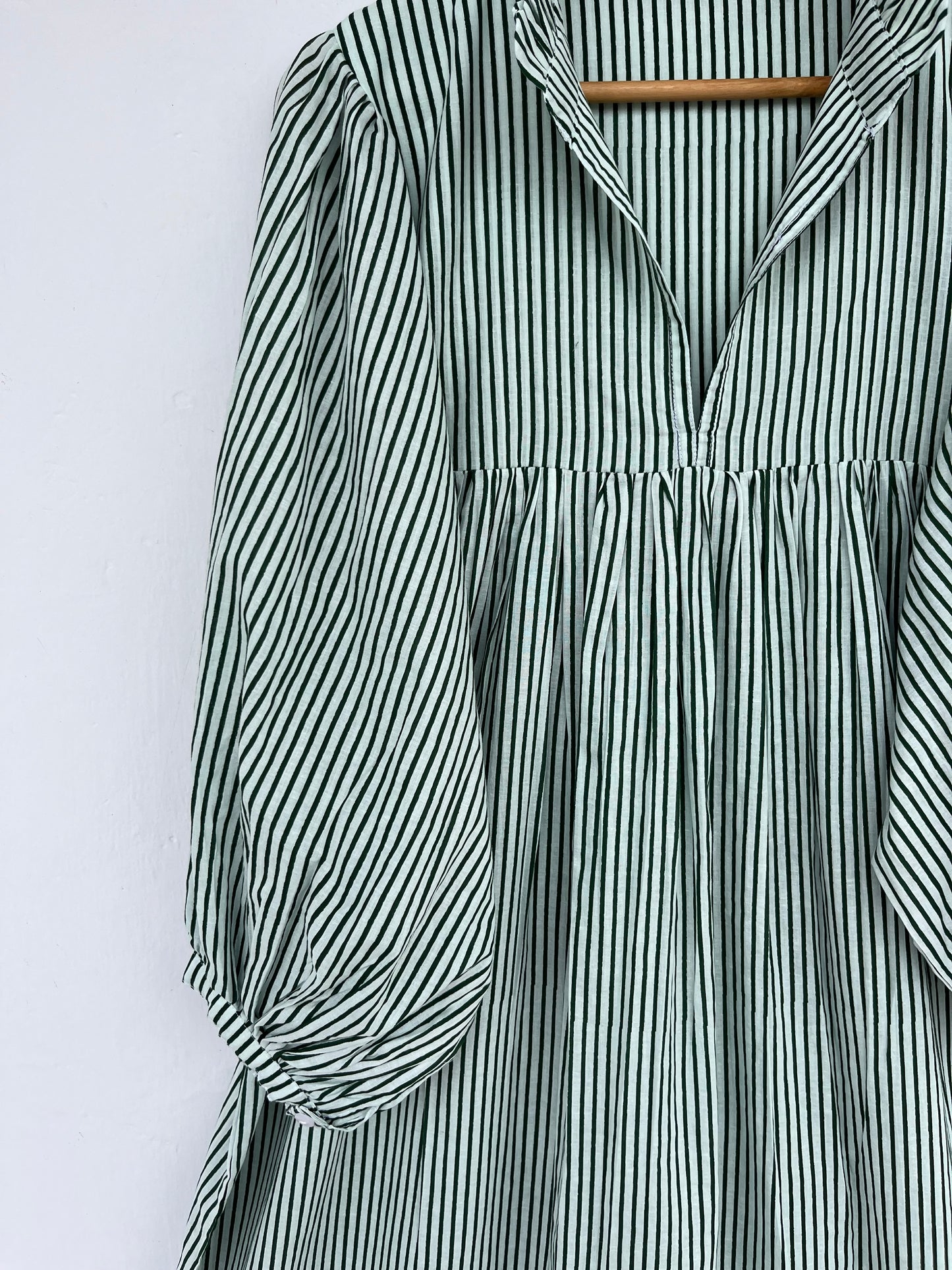 Green Stripe Cotton Boho Loose Fit Dress | Lightweight Cotton Summer Dress