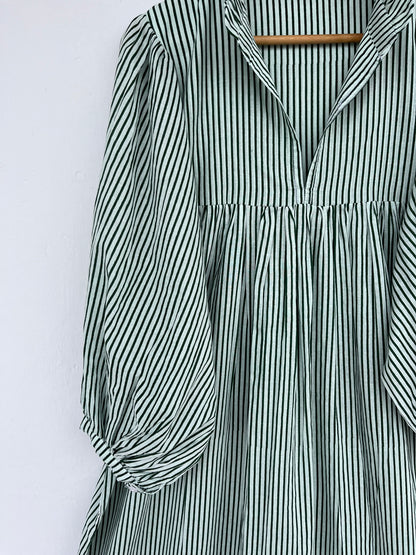 Green Stripe Cotton Boho Loose Fit Dress | Lightweight Cotton Summer Dress
