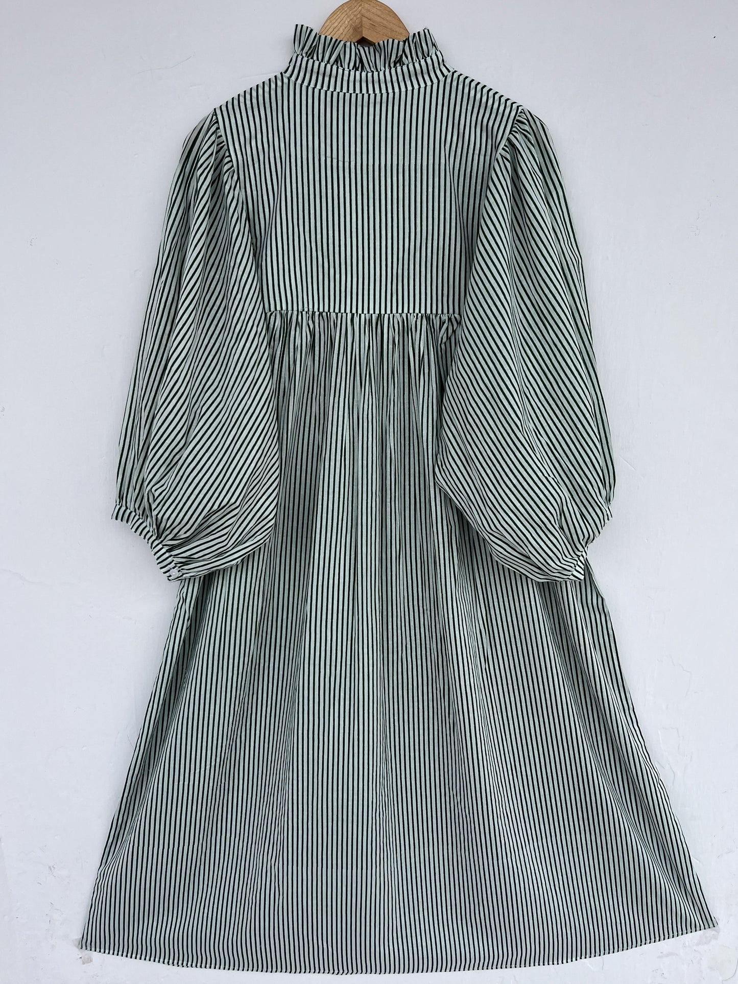 Green Stripe Cotton Boho Loose Fit Dress | Lightweight Cotton Summer Dress