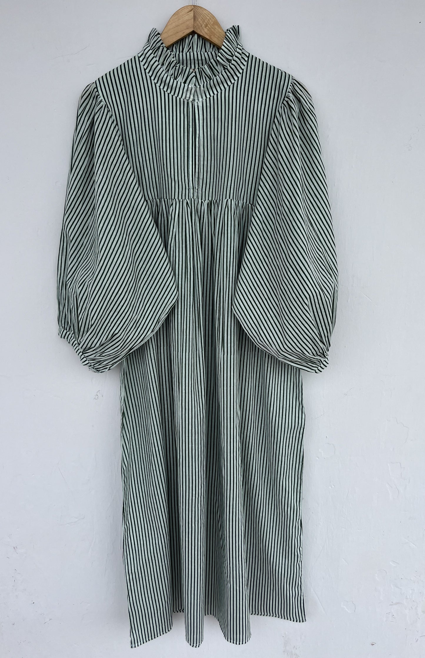 Green Stripe Cotton Boho Loose Fit Dress | Lightweight Cotton Summer Dress