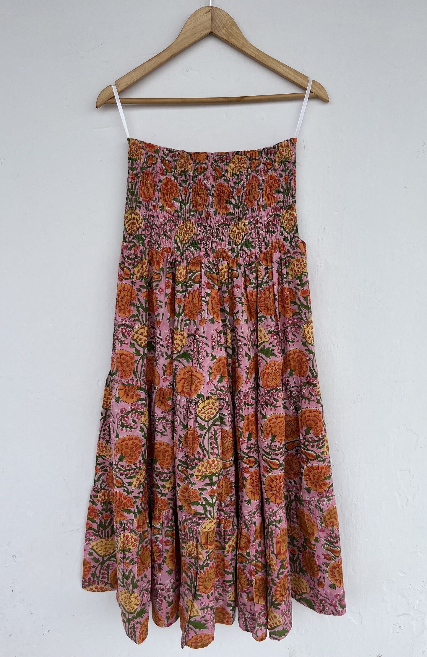 Pink Floral A Line Maxi Skirt | Beach Vacation Long Cotton Skirt