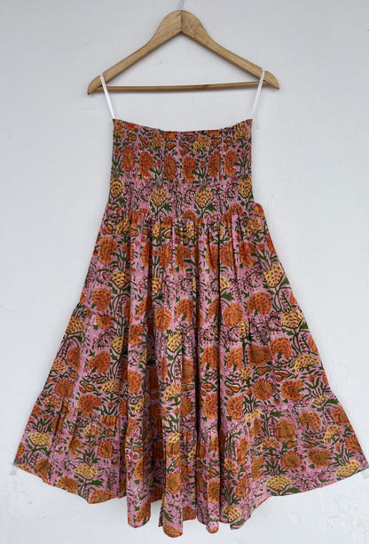 Pink Floral A Line Maxi Skirt | Beach Vacation Long Cotton Skirt