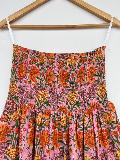Pink Floral A Line Maxi Skirt | Beach Vacation Long Cotton Skirt