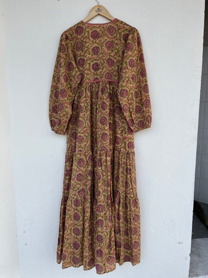 Floral Maxi Dress with Tassels, 3/4th Sleeves Cotton Dress for Women