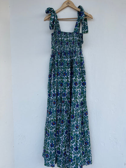 Cotton Bohemian Dress, Sleeveless Smocked Cotton Maxi, Floral Boho Maxi Dress