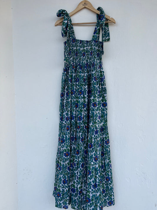 Cotton Bohemian Dress, Sleeveless Smocked Cotton Maxi, Floral Boho Maxi Dress