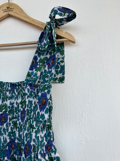 Cotton Bohemian Dress, Sleeveless Smocked Cotton Maxi, Floral Boho Maxi Dress