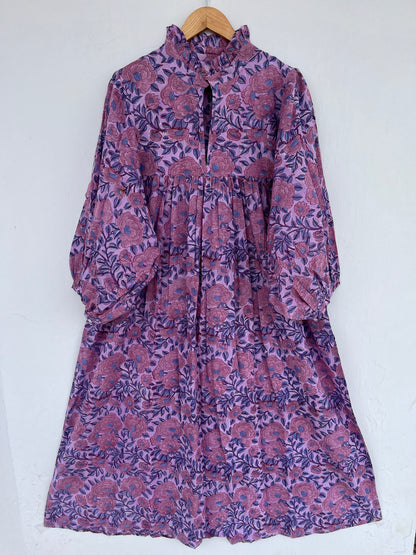 Hand Block Print Floral Cotton Dress | Flowy Sustainable Summer Dress