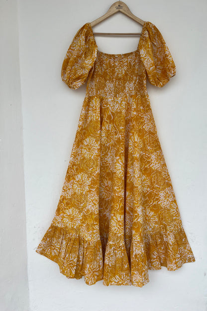 Floral Organic Cotton Dress For Women, Smocked Maxi Dress
