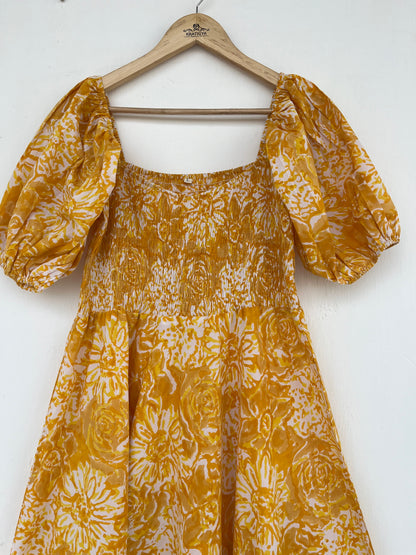 Floral Organic Cotton Dress For Women, Smocked Maxi Dress