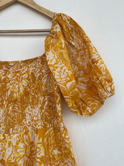 Floral Organic Cotton Dress For Women, Smocked Maxi Dress