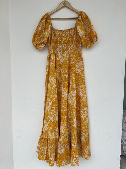 Floral Organic Cotton Dress For Women, Smocked Maxi Dress