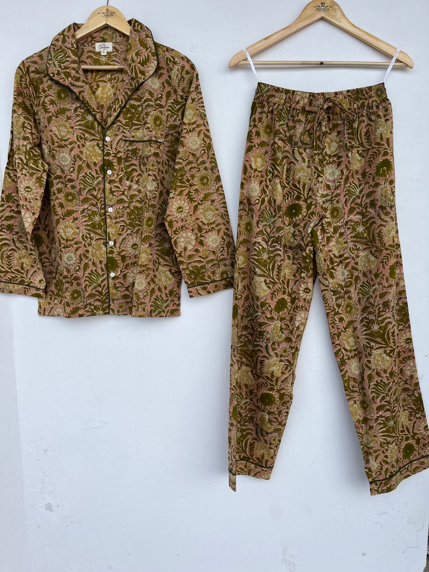 Floral Cotton Pajama Set | Boho Women Sleepwear | Printed Shirt and Pant Set