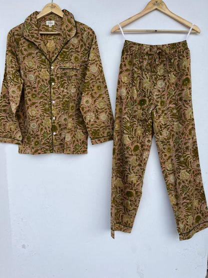 Floral Cotton Pajama Set | Boho Women Sleepwear | Printed Shirt and Pant Set