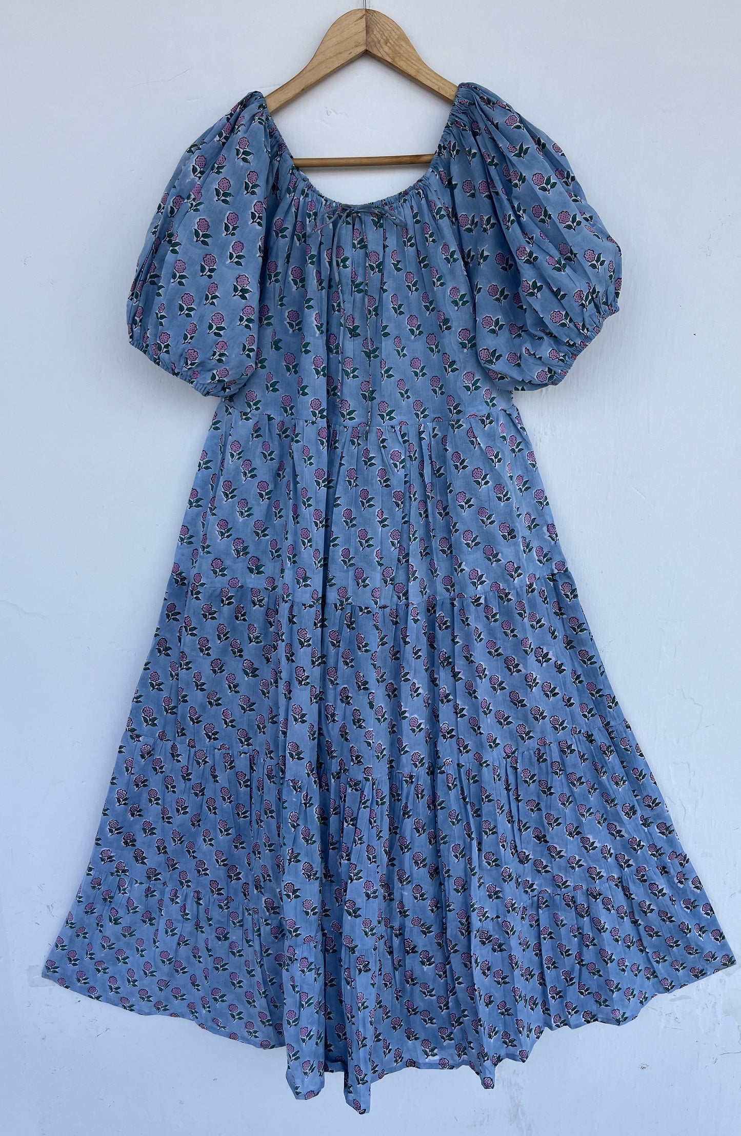 Blue Pink Floral Loose Fit Summer Maxi Dress | Picnic Holiday Women Wear