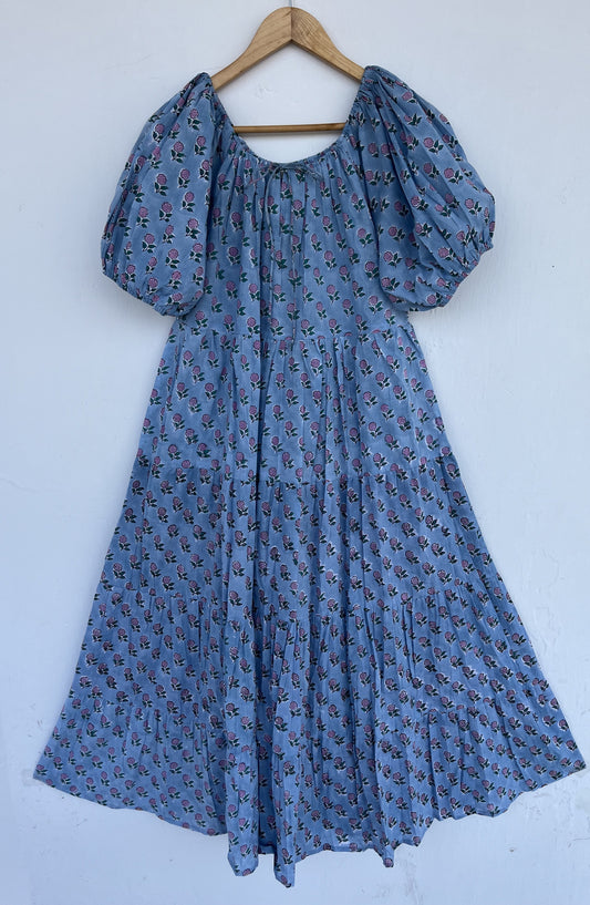 Blue Pink Floral Loose Fit Summer Maxi Dress | Picnic Holiday Women Wear