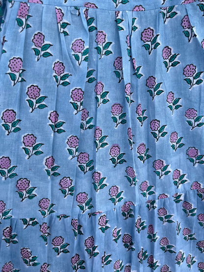 Blue Pink Floral Loose Fit Summer Maxi Dress | Picnic Holiday Women Wear