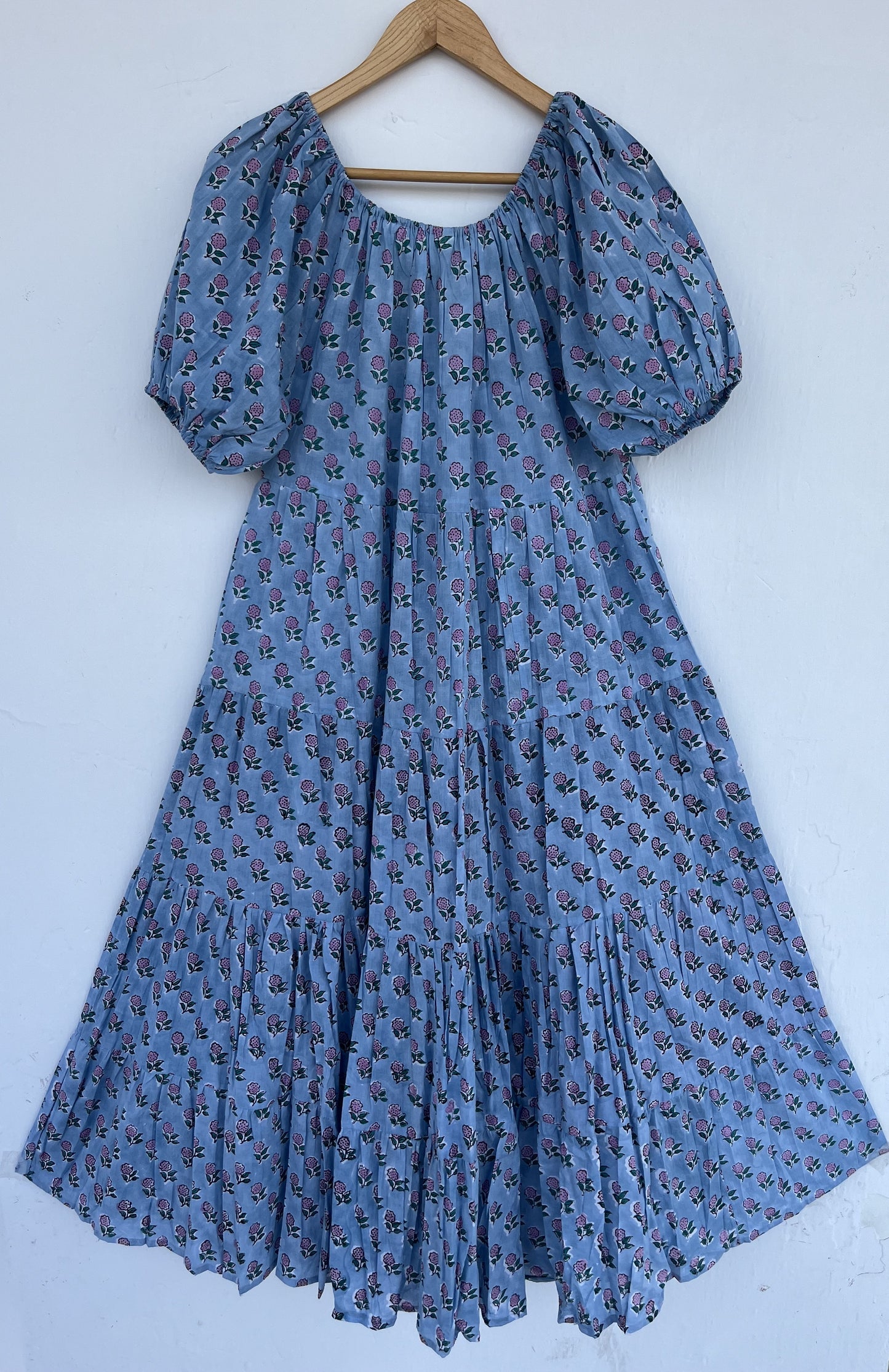 Blue Pink Floral Loose Fit Summer Maxi Dress | Picnic Holiday Women Wear
