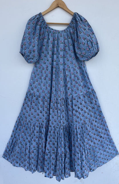 Blue Pink Floral Loose Fit Summer Maxi Dress | Picnic Holiday Women Wear