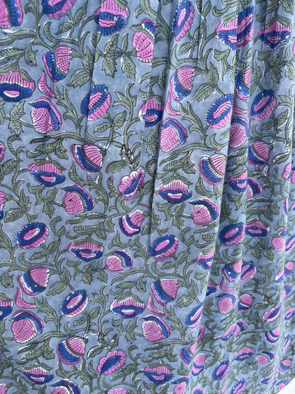 Block Print Handmade Summer Dress | Smocked Bodice Floral Dress for Women