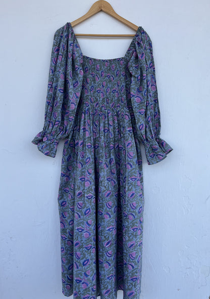 Block Print Handmade Summer Dress | Smocked Bodice Floral Dress for Women