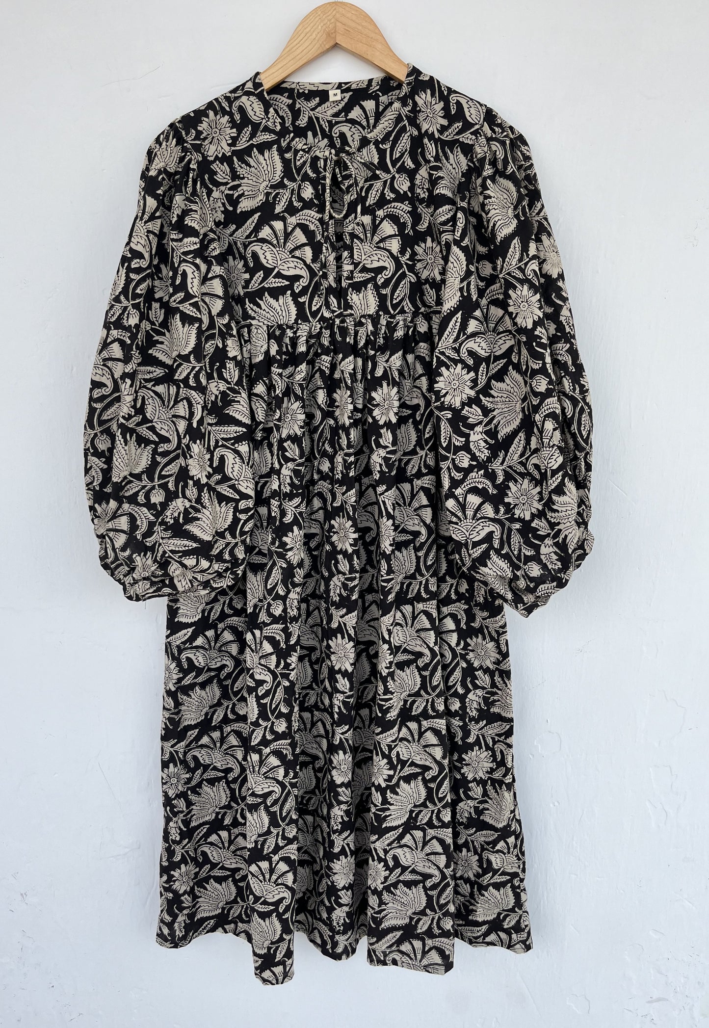 Black Floral Pure Cotton Maxi Dress | Handcrafted Vintage Dress | Slow Fashion Outfit