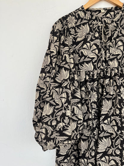 Black Floral Pure Cotton Maxi Dress | Handcrafted Vintage Dress | Slow Fashion Outfit